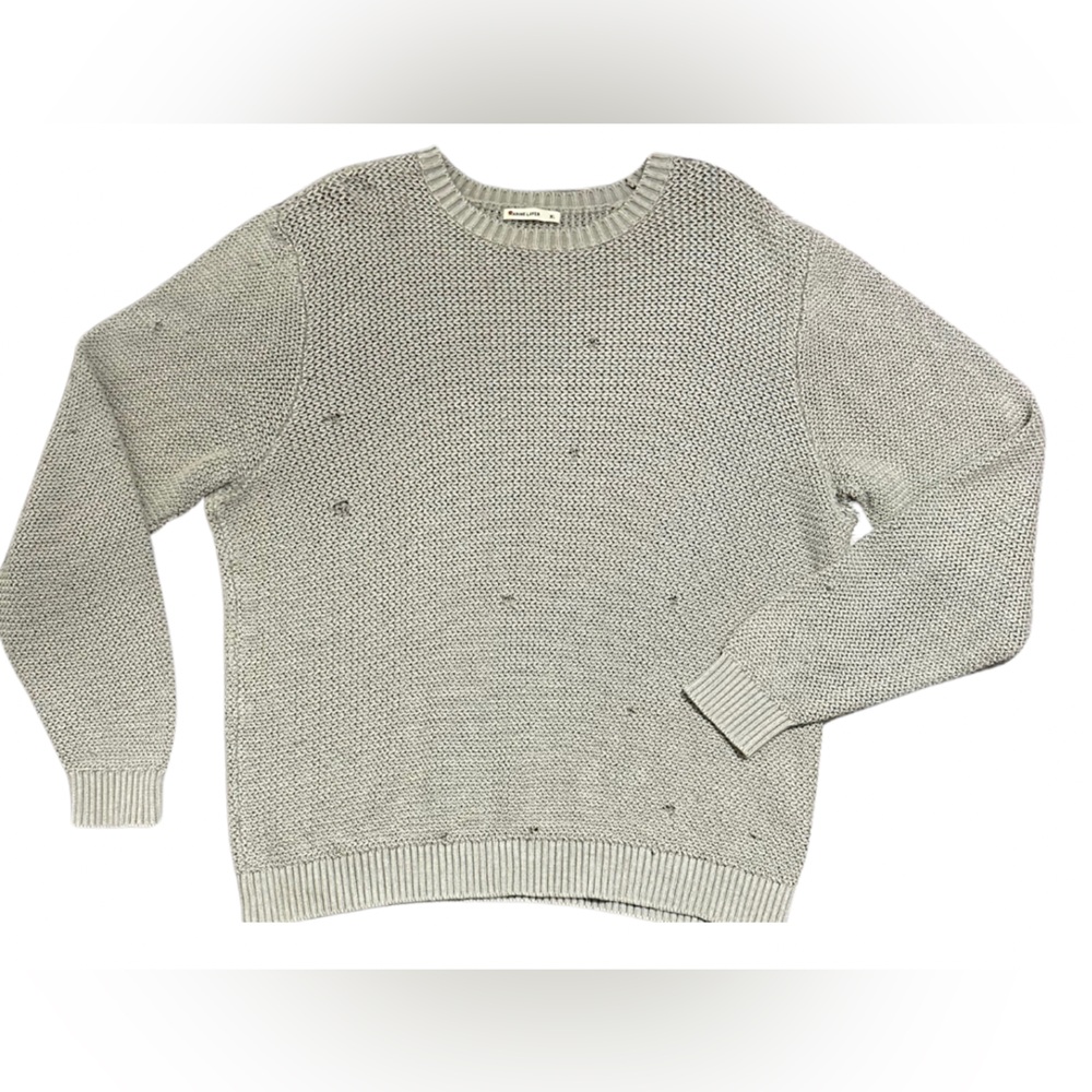 Marine Layer Fisherman Distressed Cotton Cable Knit Sweater, Grey, Size XL - Picture 5 of 6